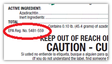 pesticide product label with EPA registration number circled